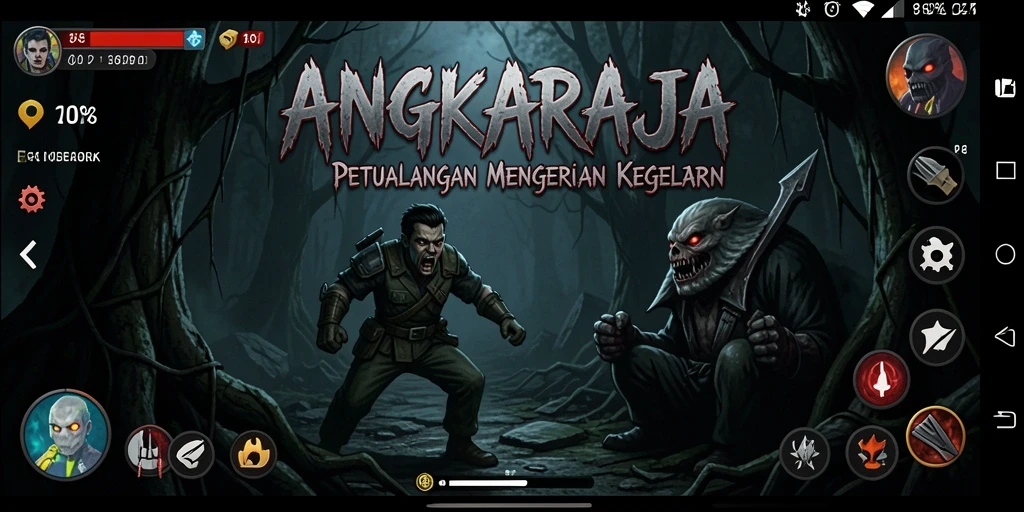 Tangkapan layar ANGKARAJA menunjukkan momen menegangkan di dunia yang gelap.