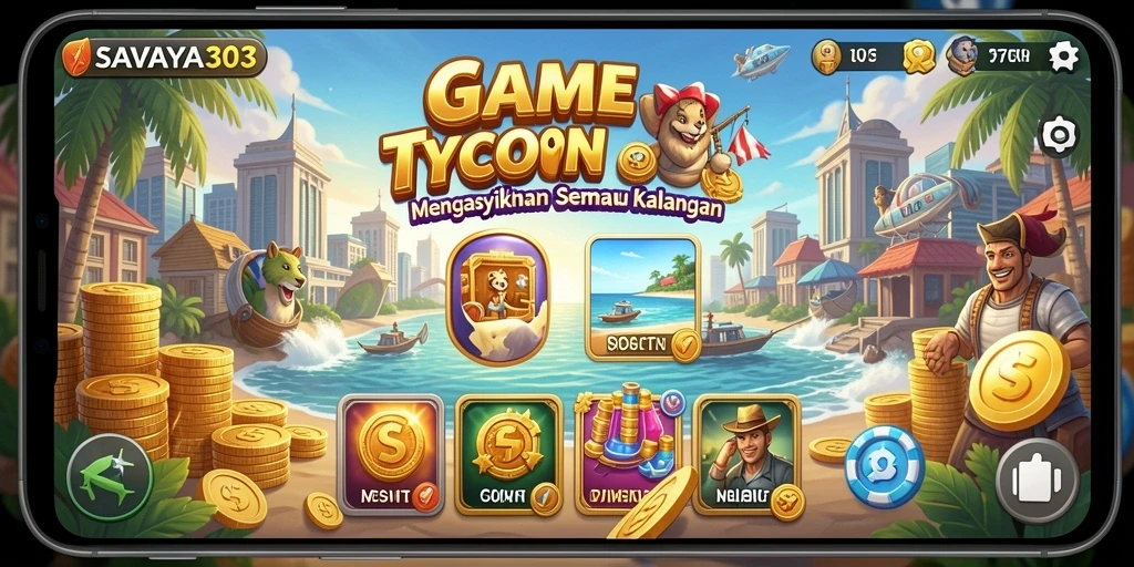 Tampilan gameplay Tycoon dengan grafis menarik dan fitur interaktif.