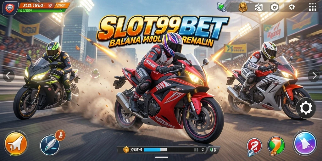 Screenshot SLOT99BET menampilkan balapan motor yang mendebarkan.