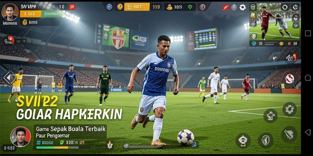 Screenshot gameplay SVIP2 dengan aksi sepak bola yang mendebarkan.