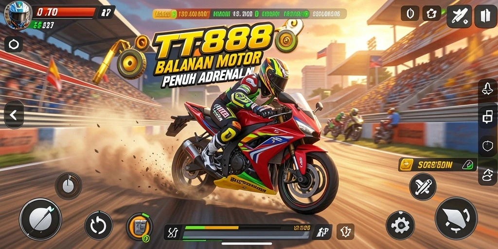 Tampilan gameplay seru TTT888 dalam balapan motor.